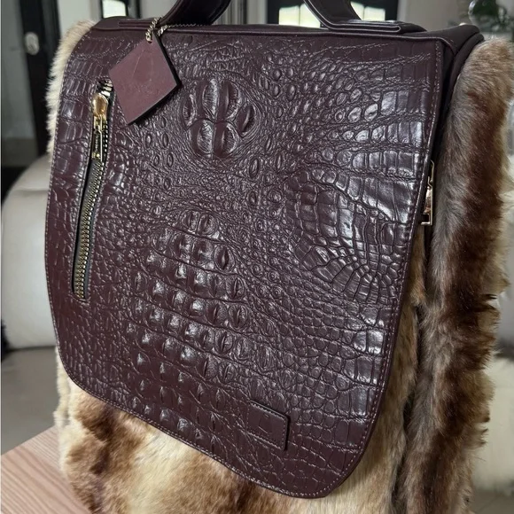 Faux Fur and Brown Leather Bag Set - Picture 11 of 13